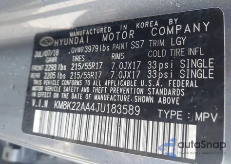 2018 Hyundai Kona Sel from USA, damaged, VIN KM8K22AA4JU183589